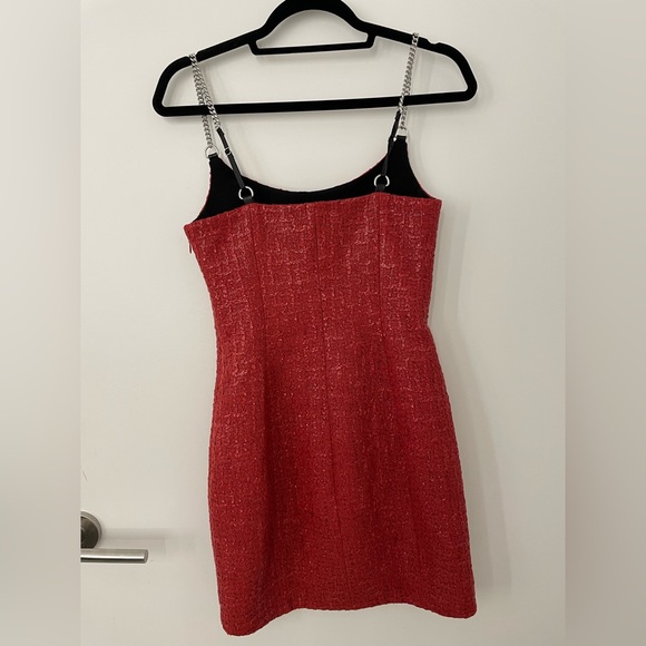 Alexander Wang chain trimmed coated tweed red dress - Picture 3 of 4